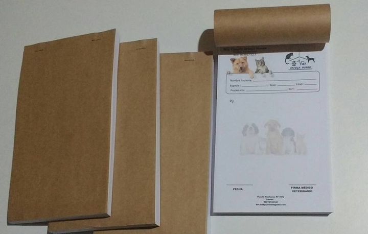 Recetarios con tapa kraft de la veterinaria Vet Ortega House